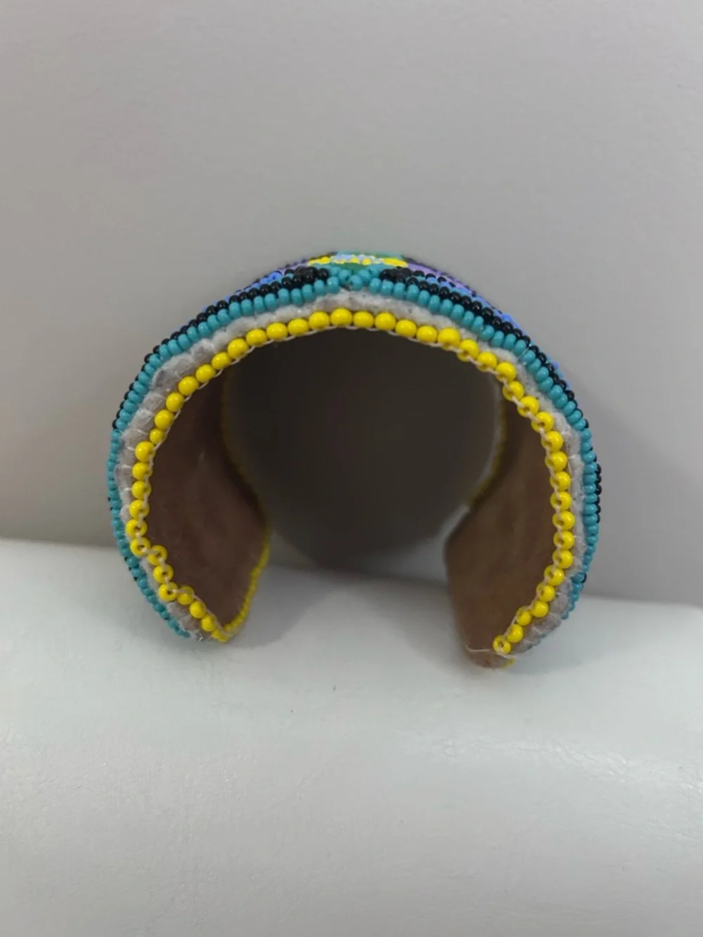 Handmade Adjustable Beaded Floral Cuff Bracelet - Purple & Yellow - Picture 6 of 9